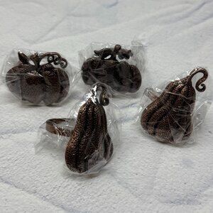 4 Pumpkin & Gourd Napkin Rings Brown Metal Pliable Thanksgiving Halloween Table